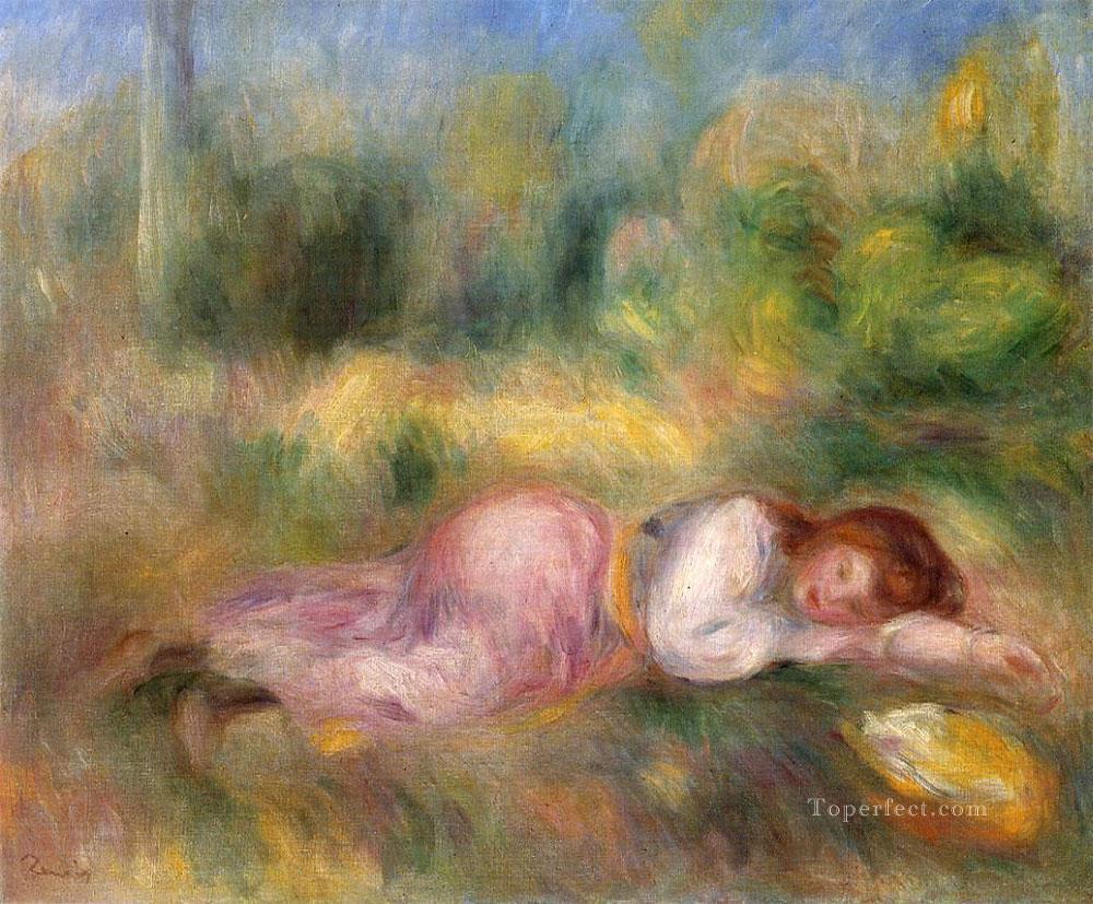 草の上に伸びをする少女 ピエール・オーギュスト・ルノワール油絵